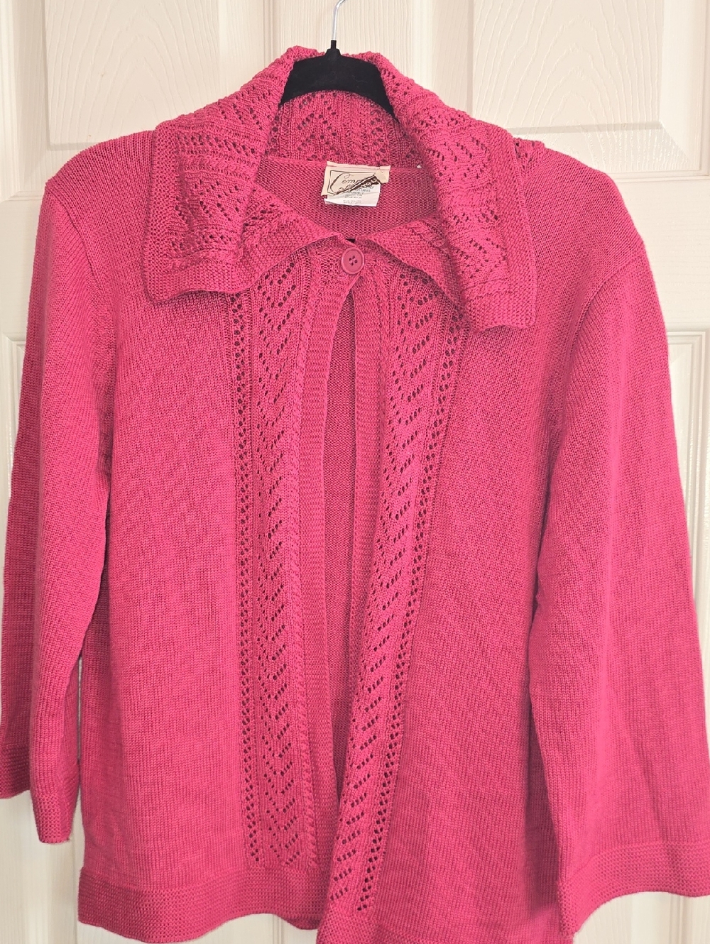 Open-Front Knit Cardigan with Lace Panels - Bright Pink